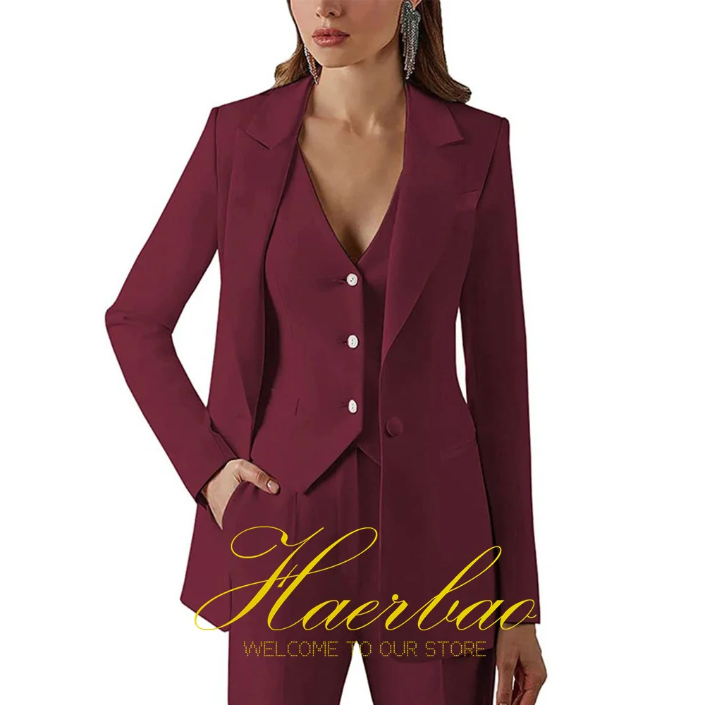 Top Trends: Burgundy Three-Piece Suit For Women, Slim Fit Tuxedo, Jacket Pant Vest Set, Formal Party Clothes Shoppable Styles