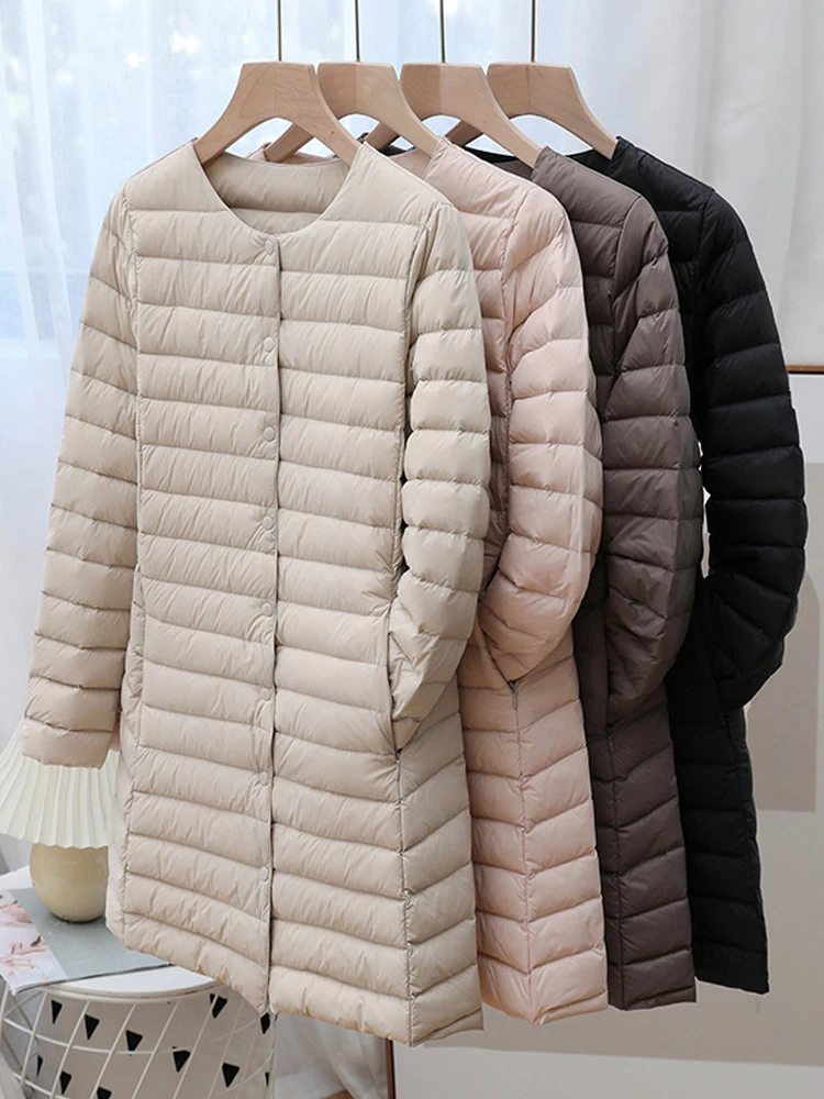 Top Trends: Women Winter Coat 2023 New Autumn Ultra Light Duck Down Jackets O-neck Long Sleeve Puffer Overcoat Windproof Outwear Warm Liner Shoppable Styles