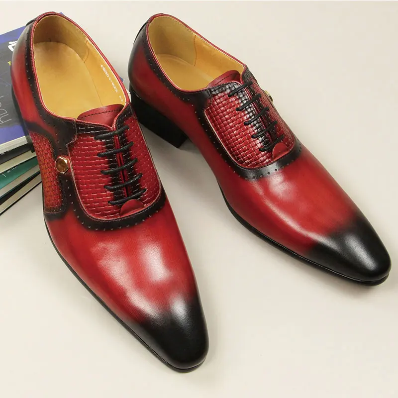 Top Trends: 2022 Men's New Business Leather Shoes Summer Lace-Up Fashion Red Black Hand Carved Wedding Anniversary Office Oxford Shoes Adult Shoppable Styles