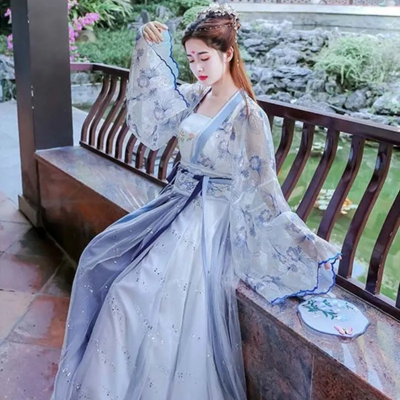 Top Trends: New Chinese Style Fairy Hanfu Suit Polyester Flowery Printing Waistline Casual Dresses Length To Ankle Breathable Women Clothing Shoppable Styles - Image 2