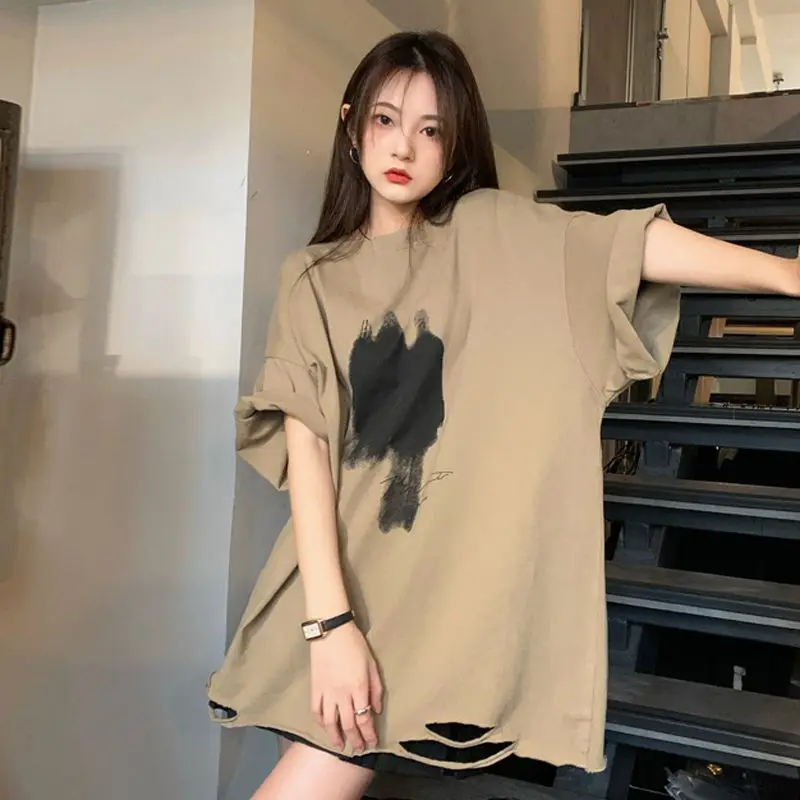 Top Trends: Summer New Oversized T Shirt Tops Round Neck Short Sleeve Printing Versatile Pullovers Trend Korean Fashion Women Clothing Shoppable Styles