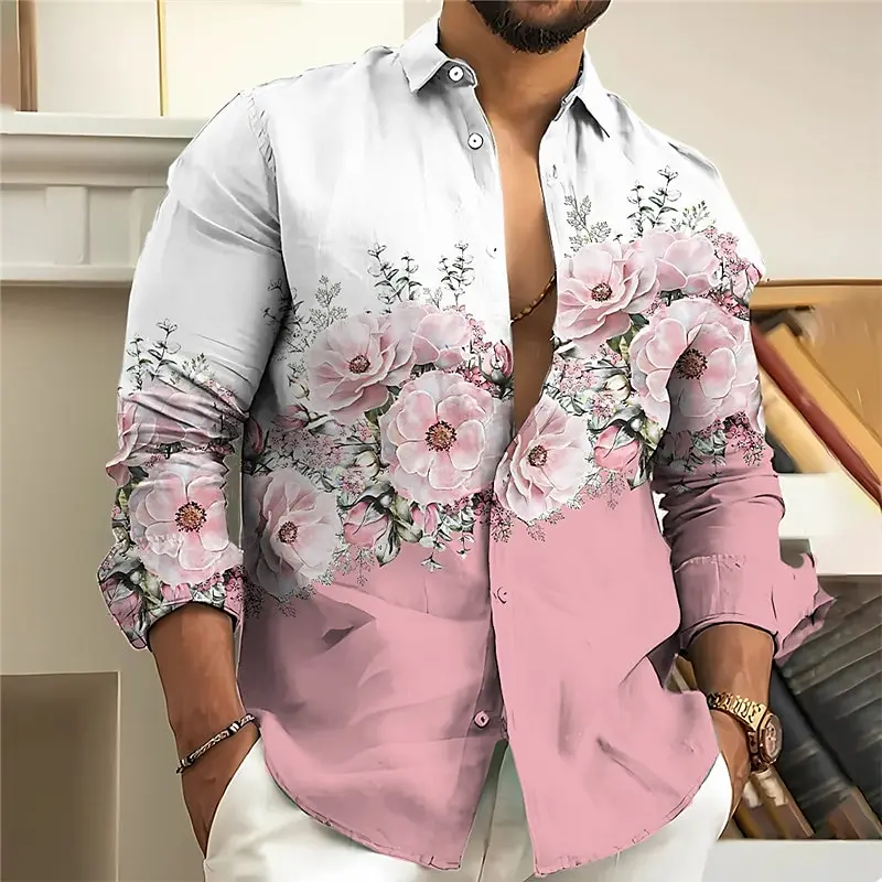 Top Trends: Simple Men&#039;s Shirt 3d Floral Printed Pink Long Sleeved Shirts For Men Beach Party Blouse Loose Oversized Shirt Fashion Tops Tees Shoppable Styles