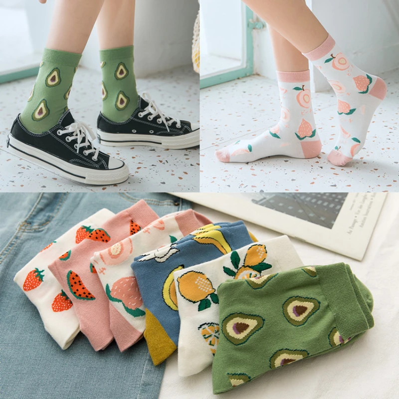 Top Trends: Fashion Cotton Socks For Men And Women Harajuku Cartoon Food Fruit Creative Funny Avocado Sock Beautiful Foot Dress Shoppable Styles