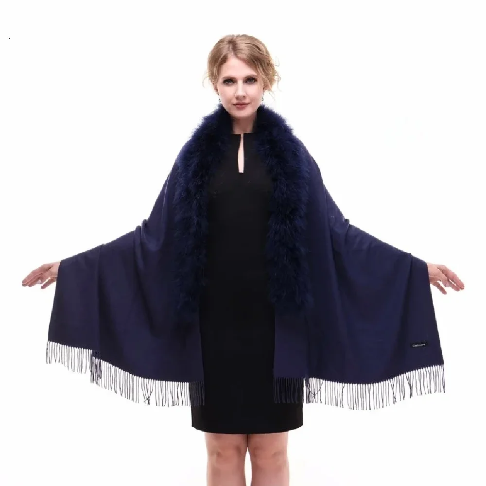 Top Trends: Real Fur Wraps Women&#039;s Ostrich Feather Fur Shawl Female Imitation Cashmere Pashmina Lady&#039;s Winter Warm Cape Long Scarf Cloak Shoppable Styles