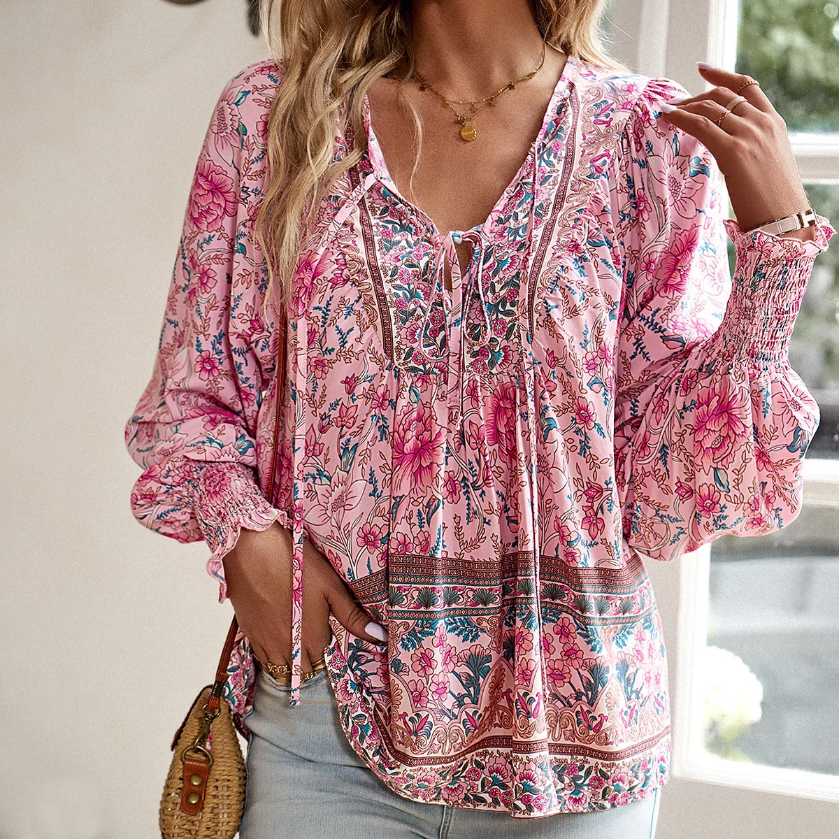 Top Trends: Pink Floral Shirt And Blouses Autumn Women Top Loose Full Sleeve Streetwear Pullover Outfit Office Lady Dress Up Female Clothing Shoppable Styles