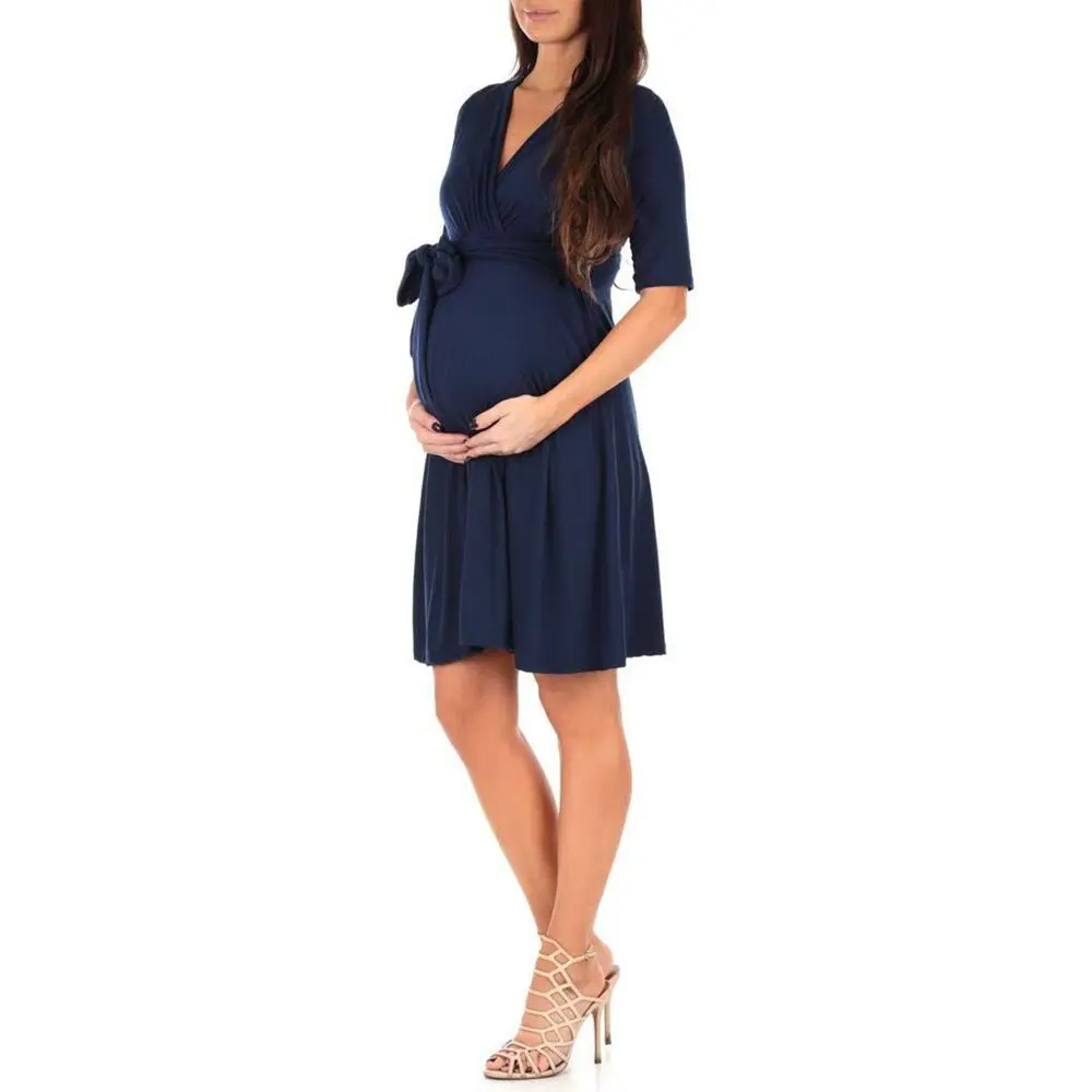 Top Trends: New Long Sleeve V Neck Maternity Breastfeeding Solid Color Dress Pregnant Breastfeeding Round Neck Short Sleeve Dress Shoppable Styles