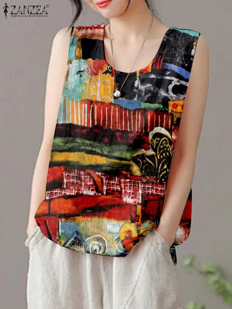 Top Trends: ZANZEA Bohemian Floral Printed Tank Tops Summer Sleeveless O-Neck Blouse Female Casual Holiday Vest Elegant Beach Blusas Mujer Shoppable Styles