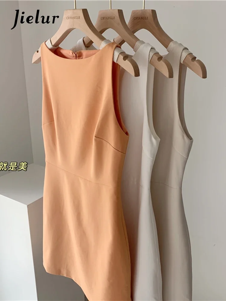 Top Trends: Jielur Fashion Elegant Lady Women Dresses Bottoming Sleeveless Sundress Summer Yellow Apricot White Dress Female Vestidos S-XL Shoppable Styles