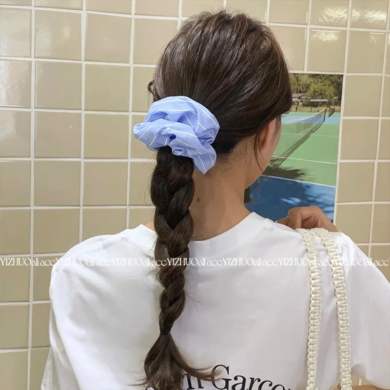 Top Trends: Solid Color French Style Blue Scrunchies For Hair Stripe Hairties For Girls And Women Chic Fashion Hair Accessories Shoppable Styles - Image 3