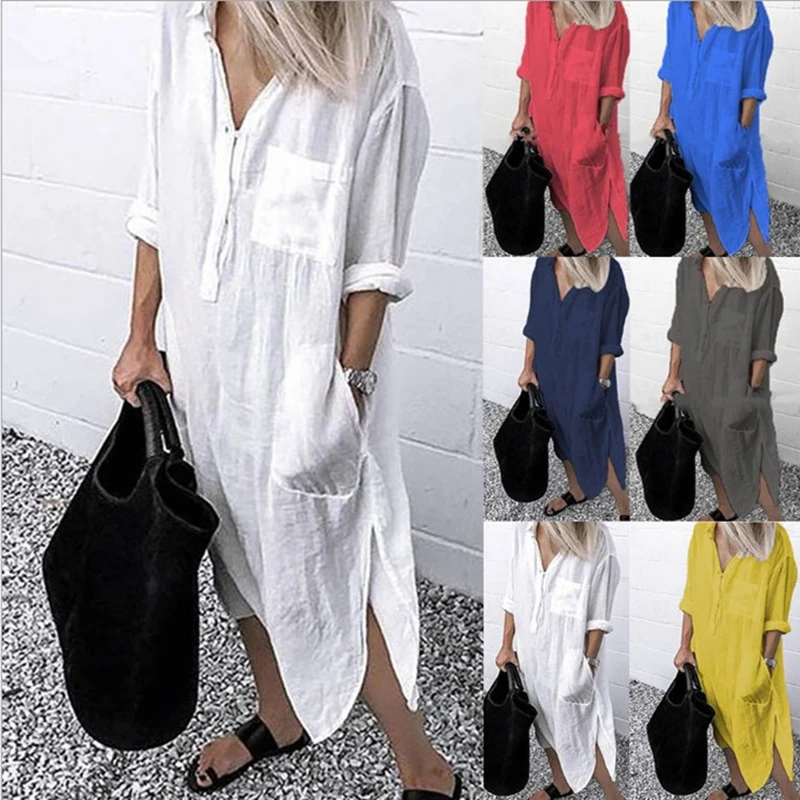 Top Trends: New Full 2022 Lady Turtleneck Dress Women Cotton Linen Style Dress Single Breasted Natural Fiber Fabric Causal S-5XL Shoppable Styles - Image 3