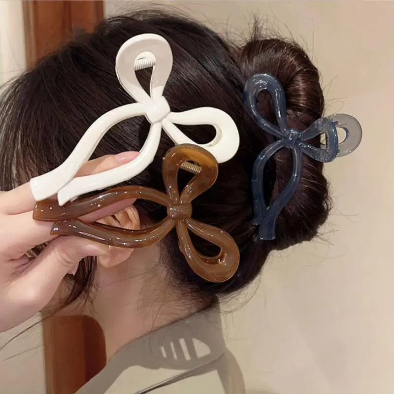 Top Trends: Ponytail Bow Large Hair Claw Crab Hair Accessories For Women Solid Acrylic Bowknot Hair Clips Hairpins Girls Barrettes Headbands Shoppable Styles