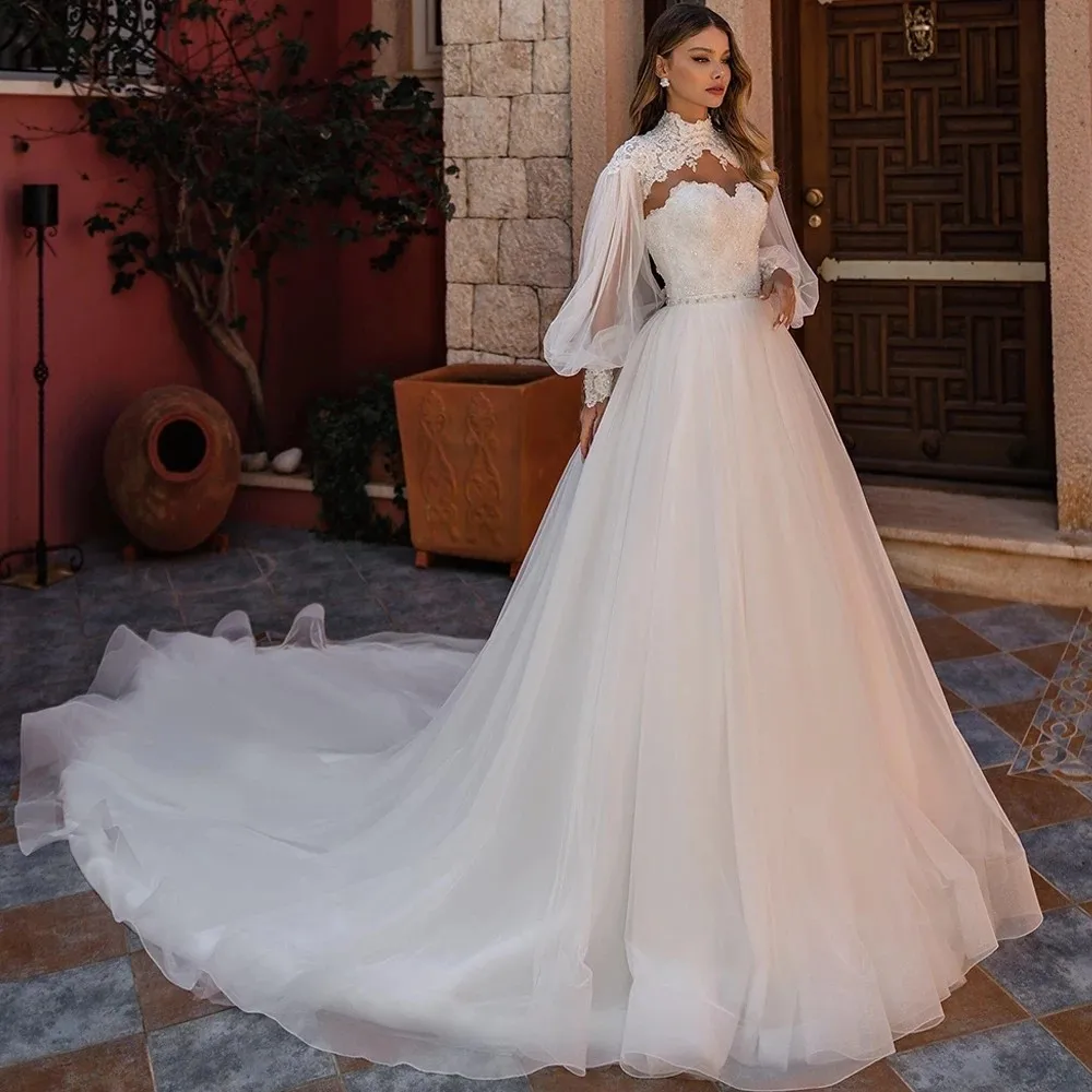 Top Trends: Luxury Puff Sleeve A-line Wedding Dress For Bride 2023 Princess Lace Tulle Sweetheart Floor Length Bridal Gown Boho Vestidos Shoppable Styles