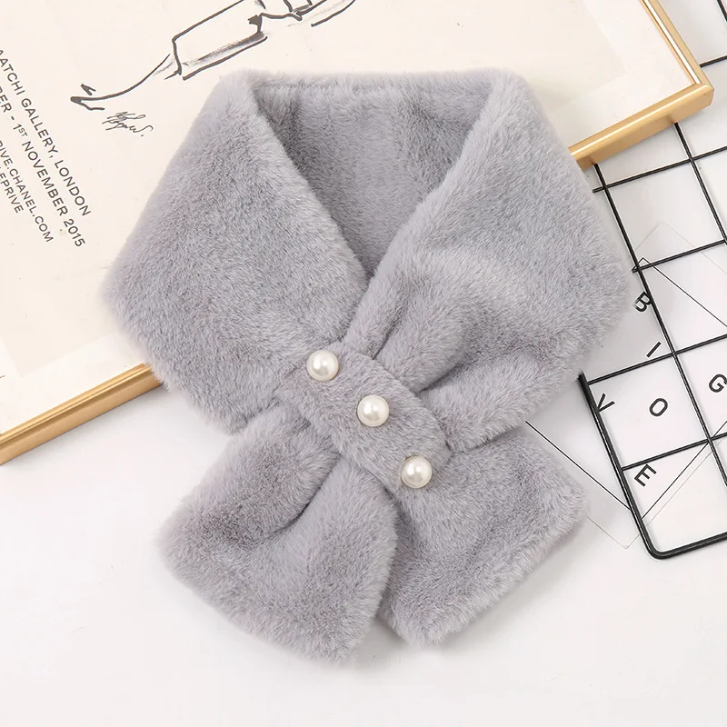 Top Trends: Korean Women's Faux Rabbit Fur Pearl Thicken Fake Collar Cross Plush Scarf Winter Outdoor Neck Protection Windproof Warm Shawl Shoppable Styles - Image 5