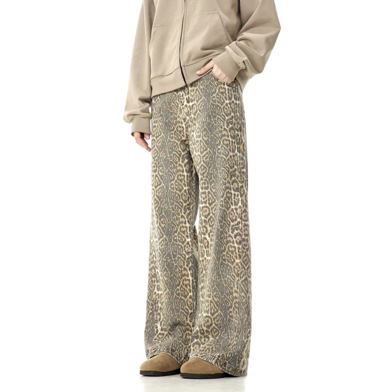 Top Trends: American Retro High Street Leopard Print Jeans Y2k Unisex Fashion Casual Loose Wide Leg High Waist Pant 2024 New Hip Hop Trouser Shoppable Styles