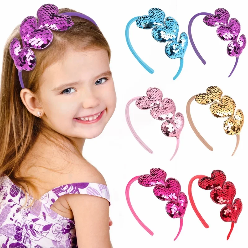 Top Trends: 1 Pc Valentine's Day Girls Heart Shape Hair Band Sweet Candy Color Sequins Headband Kids Hair Accessories Children Headwear Gift Shoppable Styles