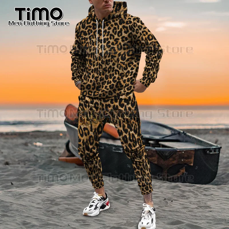 Top Trends: Men's Tracksuit Set Leopard 3D Personalized Print Party Fashion Trend Style Street Home Casual Men's Hoodie Suit 2 Piece Set Shoppable Styles