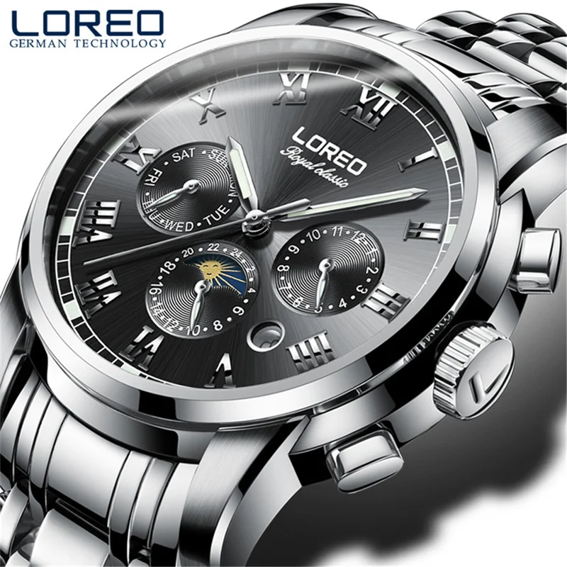 Top Trends: LOREO Luxury Brand Men&#039;s Watch 5ATM Waterproof Luminous Date Moon Phase Automatic Mechanical Watch Men Reloj Hombre Shoppable Styles