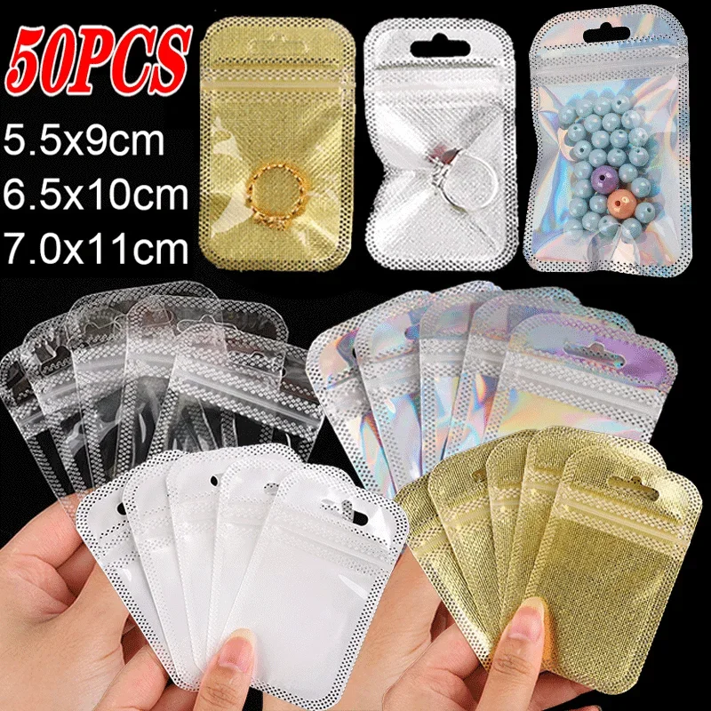 Top Trends: 50PCS Translucent Resealable Pearlescent Bags Holographic Iridescent Bag Jewelry Necklace Cosmetics Plastic Packaging Shoppable Styles