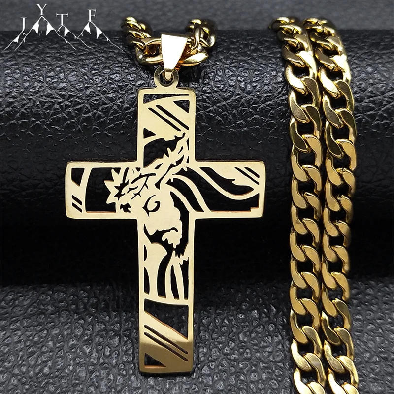 Top Trends: Hip Hop Punk Crown Of Thorns Jesus Cross Necklace For Men Stainless Steel Gold Plated Crucifix Pendant Necklaces Jewelry N8052 Shoppable Styles