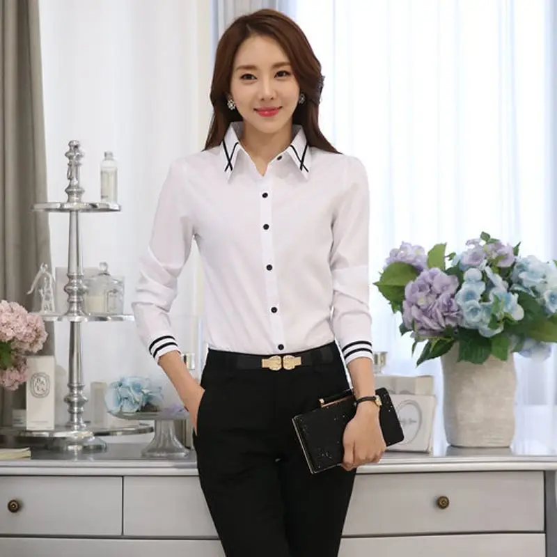 Top Trends: Spring Summer New White Slim Shirt Tops Polo Neck Long Sleeve All-match Plus Size Blouse Fashion Office Women Clothing Shoppable Styles