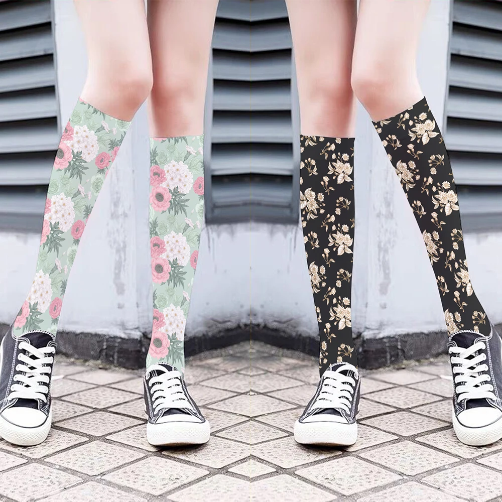 Top Trends: Female Summer Sun Protection Calf Socks Fashion Casual Girl JK Stockings Spring Autumn Thin Silk Flower Print Mid Tube Socks Shoppable Styles