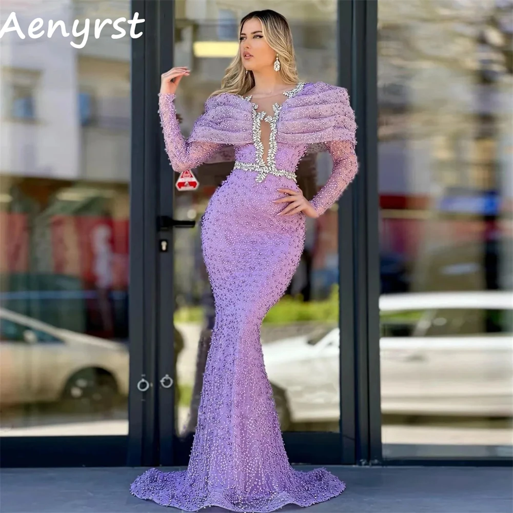 Top Trends: Aenyrst Purple Long Sleeves Beading Prom Dresses Mermaid Appliques Evening Gowns Floor Length Party Dress Luxury فساتين السهرة Shoppable Styles