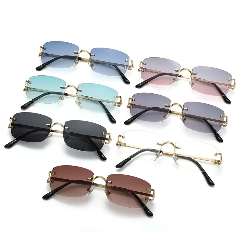 Top Trends: New Small Narrow Rimless Sunglasses Fashion Frameless Rectangle Tinted Lens Eyewear 90s Glasses For Women Men Shoppable Styles - Image 6