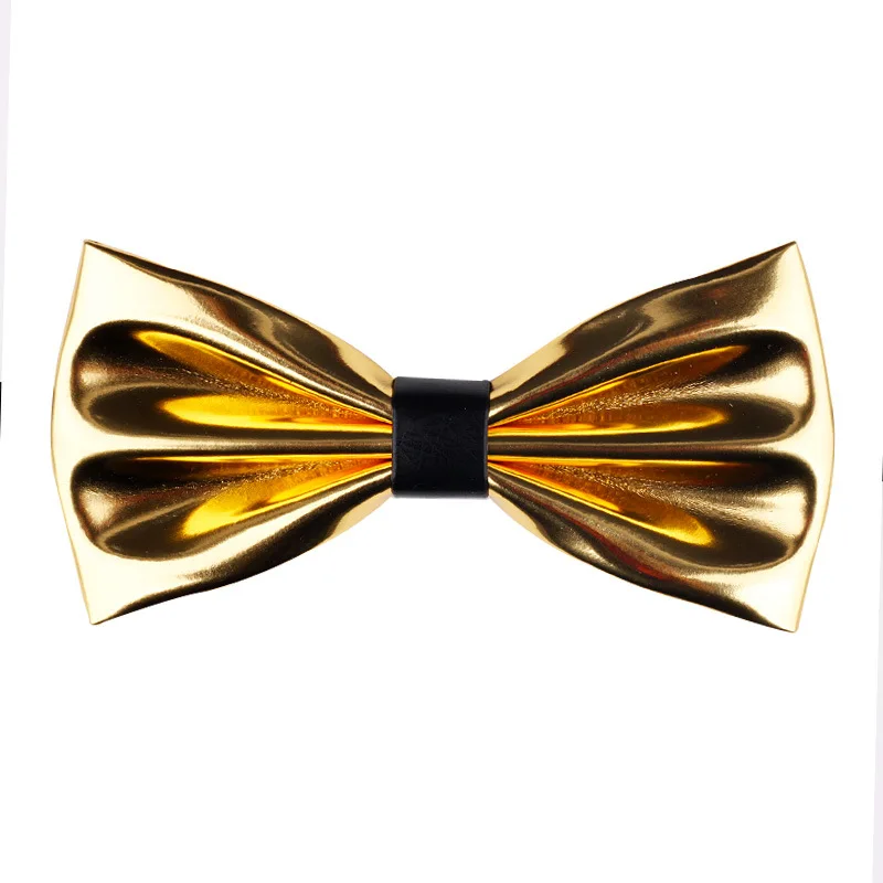 Top Trends: New Fashion Ultra Bright Gold Bow Ties Pu Leather Night Shop Stage Host Groom Necktie Bowtie For Men Accessories 2019 Shoppable Styles