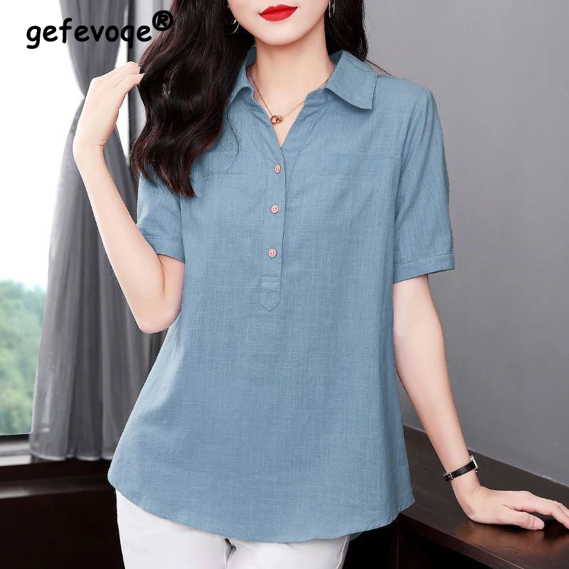 Top Trends: Summer 2023 Oversized Cotton Linen Short Sleeve Shirt Female Loose Casual Comfortable Cardigan Top Women Simple Fashion Blouse Shoppable Styles