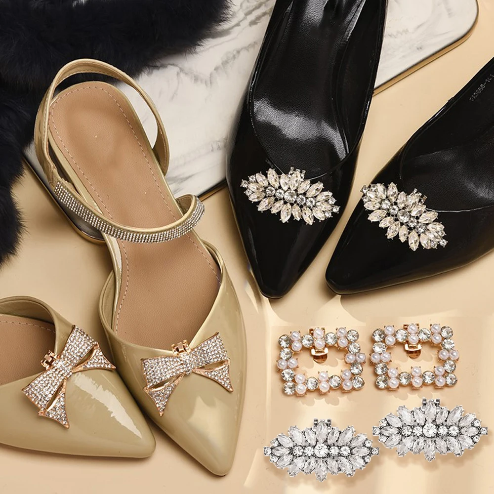 Top Trends: 1Pc Shiny Crystal Shoes Clips Women High Heel Wedding Bride Shoes Rhinestone Charm Buckle Decoration Jewelry Shoes Accessories Shoppable Styles