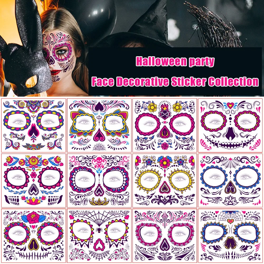 Top Trends: 12 Fluorescent Halloween Face Stickers Tattoo Stickers Party Party Dead Day Masquerade Face Temporary Stickers Shoppable Styles