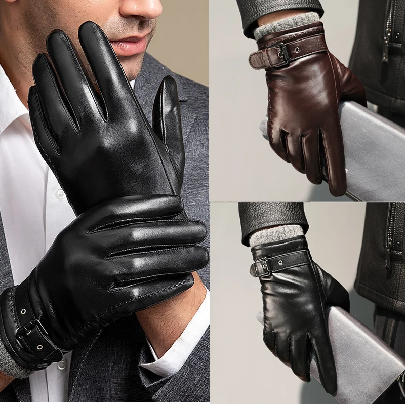 Top Trends: Men&#039;s Genuine Leather Sheepskin Gloves Winter Cold Warm Cycling Gloves High-end Durable Cashmere Gloves For Driving Touchscreen Shoppable Styles