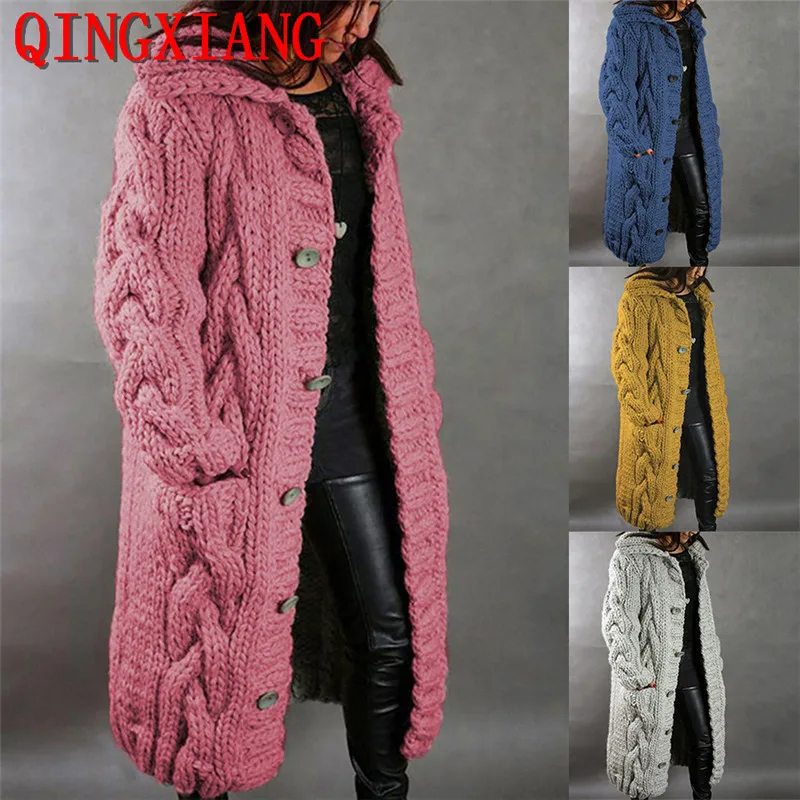 Top Trends: 15 Colors S-5XL Coarse Knitted Street Wear Loose Sweater Coat With Pocket Fashion Women Thick Cardigans Long Knitwear Cloak Shoppable Styles