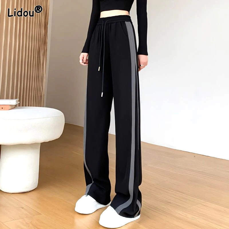 Top Trends: 2023 Spring And Summer Korean Edition Fashion Youth Vitality High Waist Slimming Stripe Casual Sports Oversized Wide Leg Pants Shoppable Styles