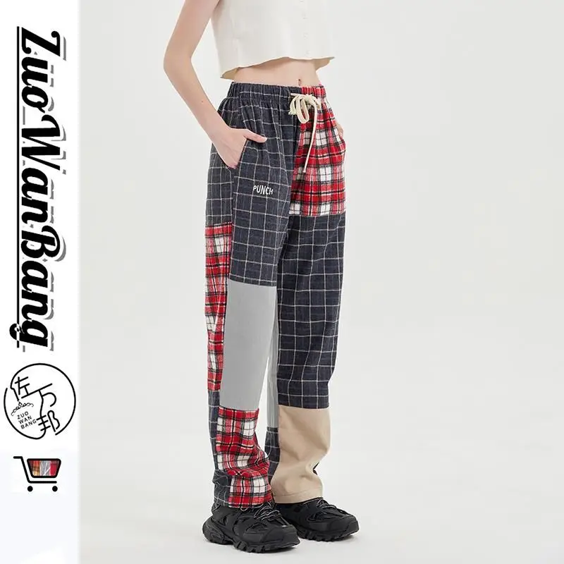 Top Trends: Hong Kong Style Patchwork Plaid Pants Men With Design Niche Original Style Loose Street Casual Fitting Trend Straight Trousers Shoppable Styles