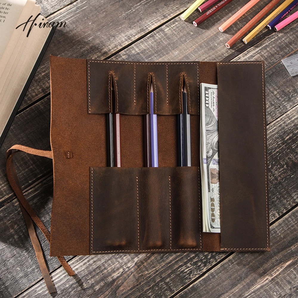 Top Trends: Genuine Leather Retro Pencil Cases Handmade Pen Roll Bags Pens Vintage Style School Supplies Storage Bag Boys Girls For Children Shoppable Styles