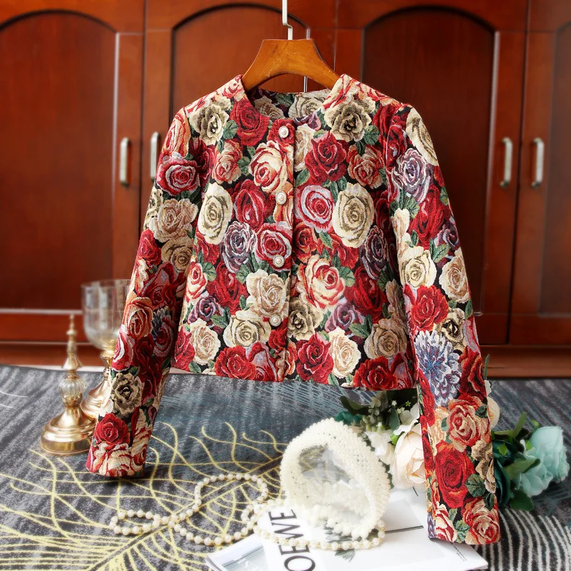 Top Trends: 2023 Early Spring New Vintage Embroidery Print Temperament Short Top Red Coat Girl Shoppable Styles - Image 2