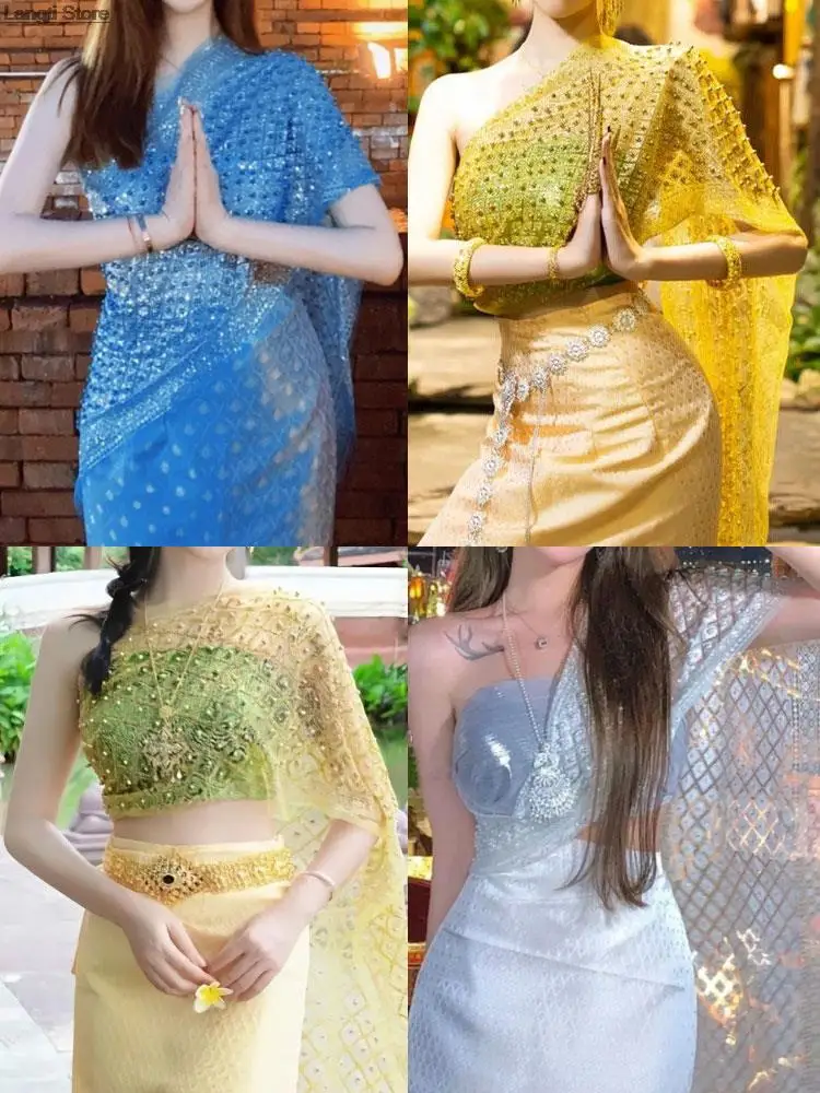 Top Trends: Women Summer Shawl Wrap Glitter Bead Mesh Shirts Southeast Asian Style Party Festival Dai Thai Traditional Thailand Costume Shoppable Styles