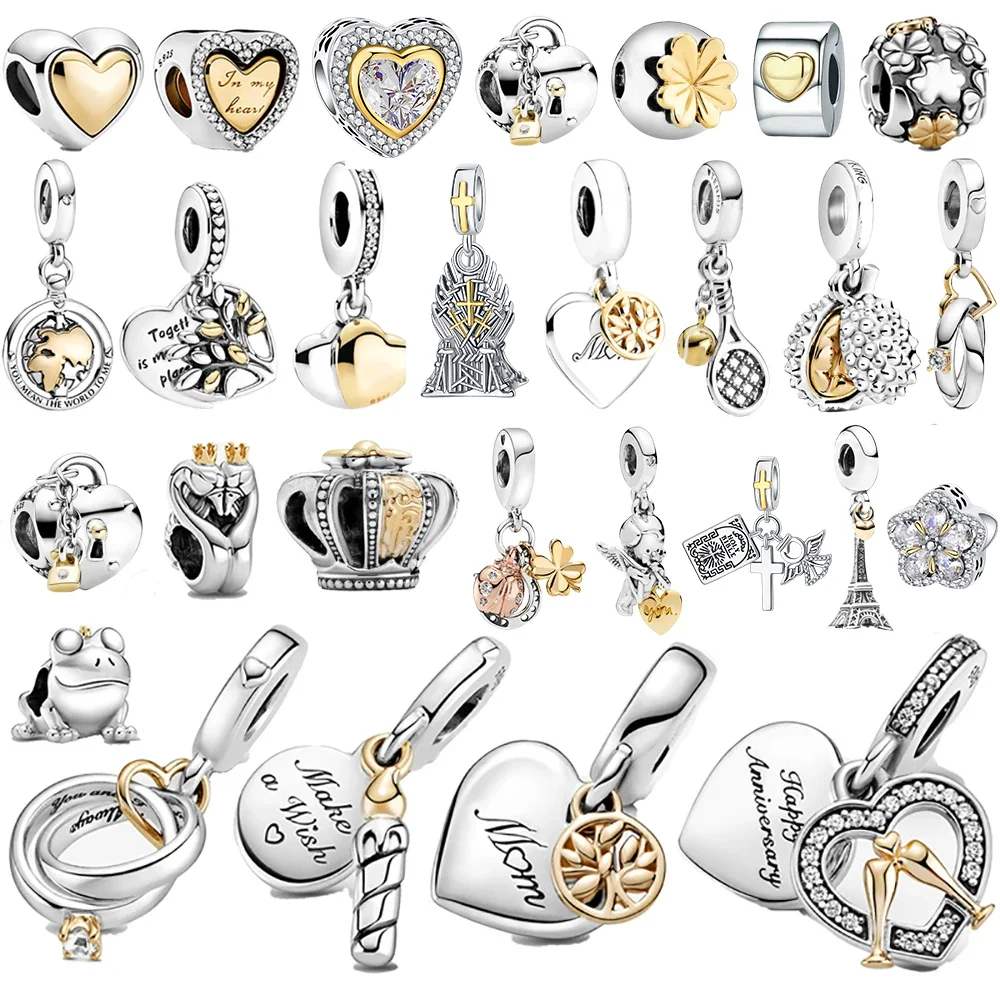 Top Trends: 2022 New 925 Sterling Silver Cartoon Beads Golden Heart Shaped Birthday Charms Fit Original Pandora Bracelet Women DIY Jewelry Shoppable Styles