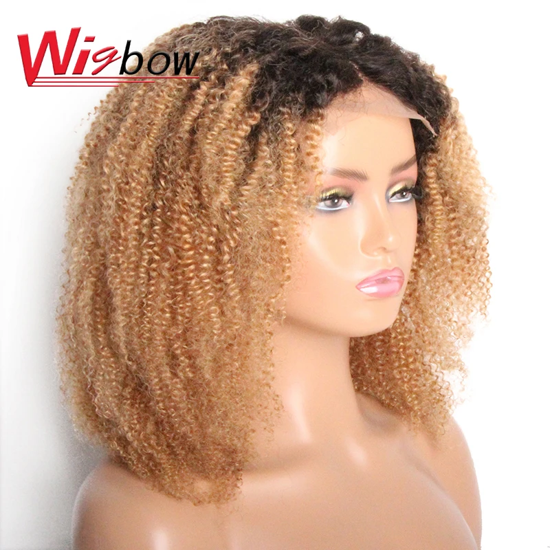 Top Trends: Short Human Curly Wigs Ombre Human Hair 4x4 Closure Wig For Women Brazilian Hair Mid Part Lace Wigs With Pre-Plucked T1B / 27 / 30 Shoppable Styles