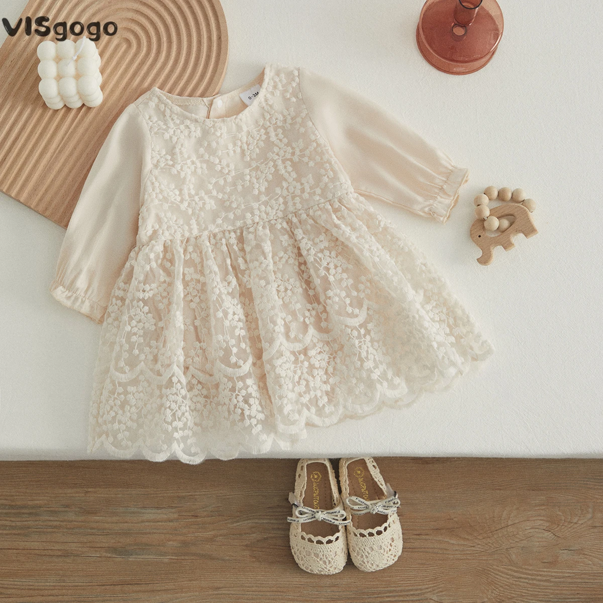 Top Trends: VISgogo Baby Girls Tutu Romper Dress Long Sleeve Round Neck Patchwork High Waist Lace Floral Party Princess Dress Shoppable Styles