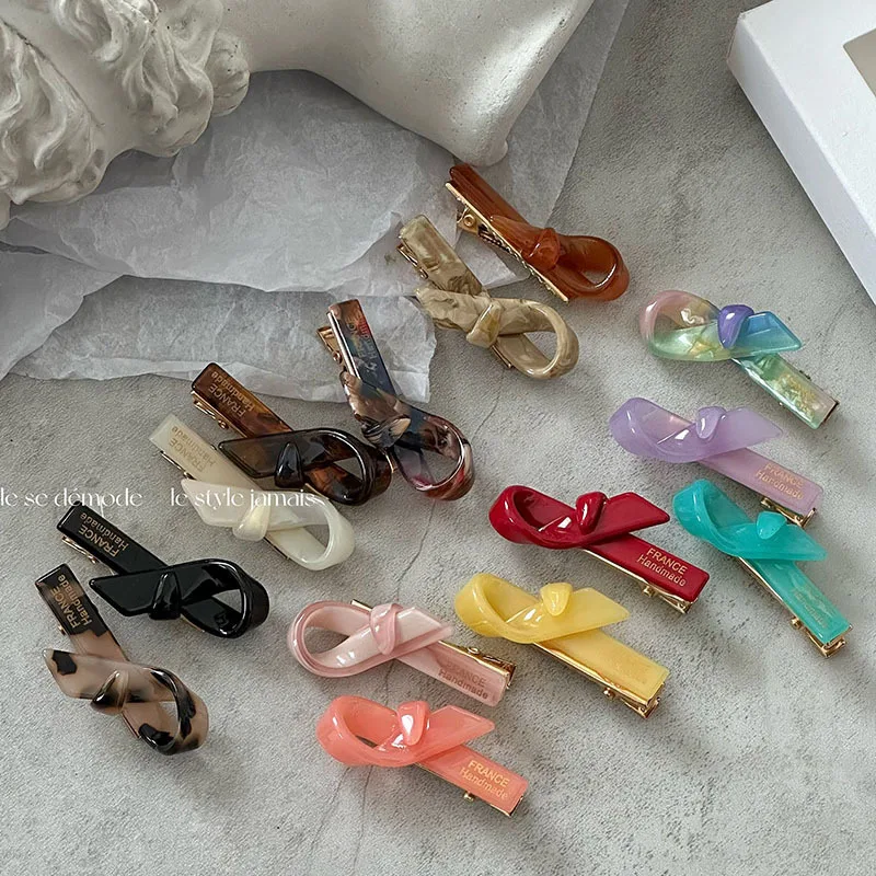 Top Trends: Woman Small Exquisite Korean Version Gold Label Bow Acetate Barrettes Trendy Hair Claws Girls Side Clips Headwear Lady Hairgrip Shoppable Styles