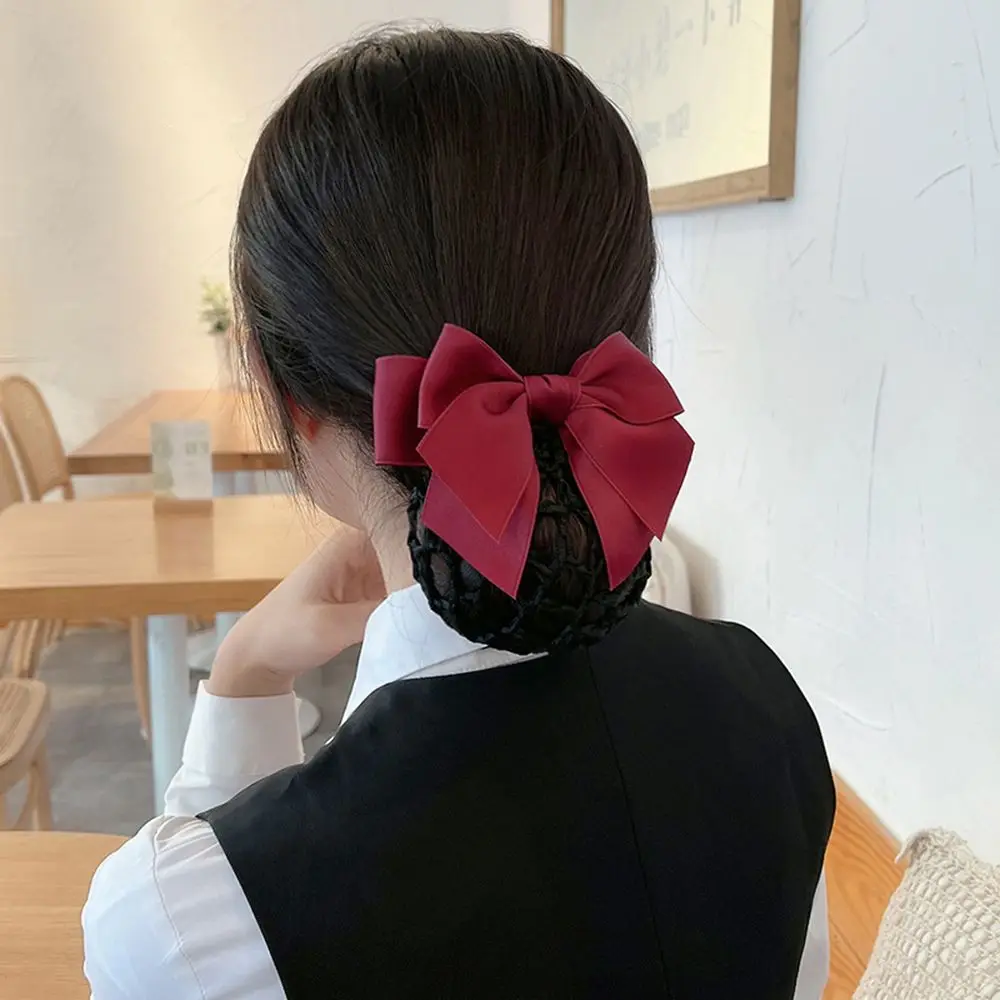 Top Trends: Korean Satin Bow Hairclip With Net Bun Ribbon Hair Bun Cover Headwear Hair Accessories Bowknot Snood Women Hairgrips Shoppable Styles - Image 2