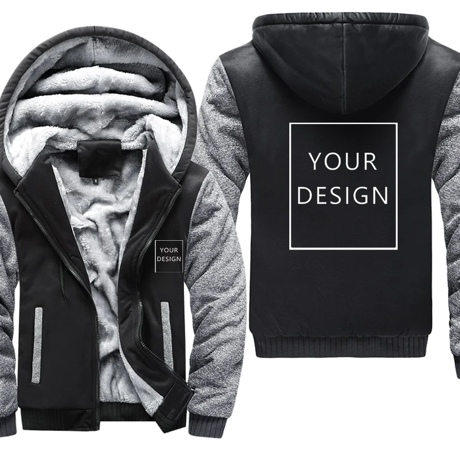 Top Trends: Your OWN Design Jacket Men Thick Fleece Hooded Brand Logo / Picture Custom DIY Winter Warm Zipper Patchwork Coat Shoppable Styles