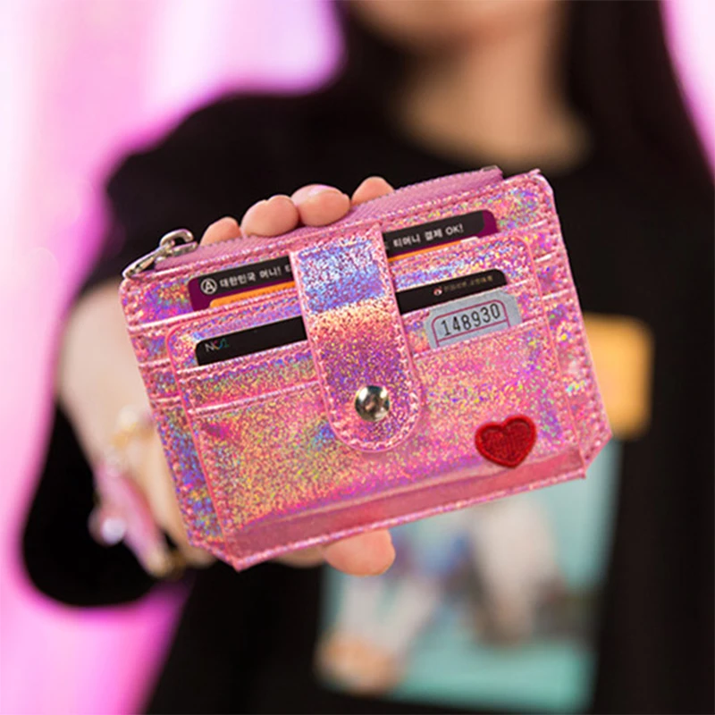 Top Trends: Fashion Sequin Card Bag Love Embroidery Women's Zipper Buckle Zero Purses Mini Wallets Crystal Color Ultra-Thin Cute Card Holder Shoppable Styles