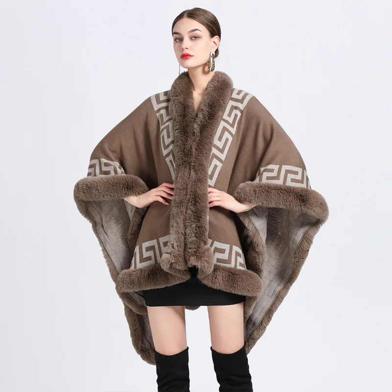 Top Trends: Women Rex Rabbit Faux Fur Shawl Lady Cashmere Feel Mantle Fall Winter Elegant Wrap Luxury Warm Overcoat Classic Vintage Cloak Shoppable Styles - Image 6