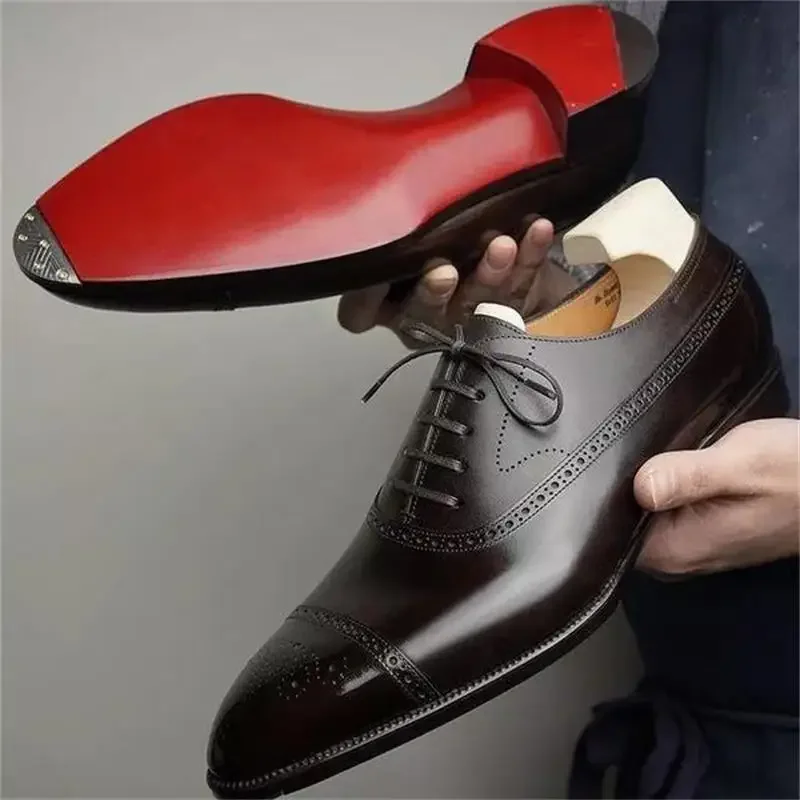 Top Trends: Oxfords Men Shoes Red Sole Fashion Business Casual Party Banquet Daily Retro Carved Lace-up Brogue Dress Shoes Shoppable Styles