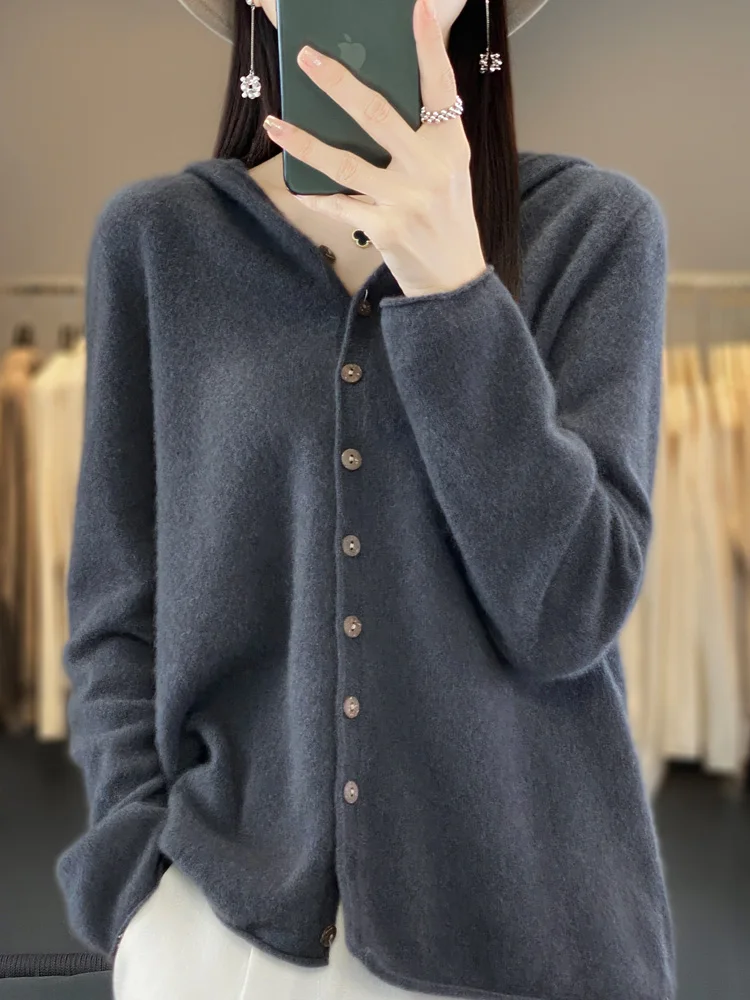 Top Trends: Aliselect Spring Autumn Female 100% Merino Wool Sweater Women Knitted Gingrich Cardigan Knitwear Loose Hoodie Clothing Tops Shoppable Styles