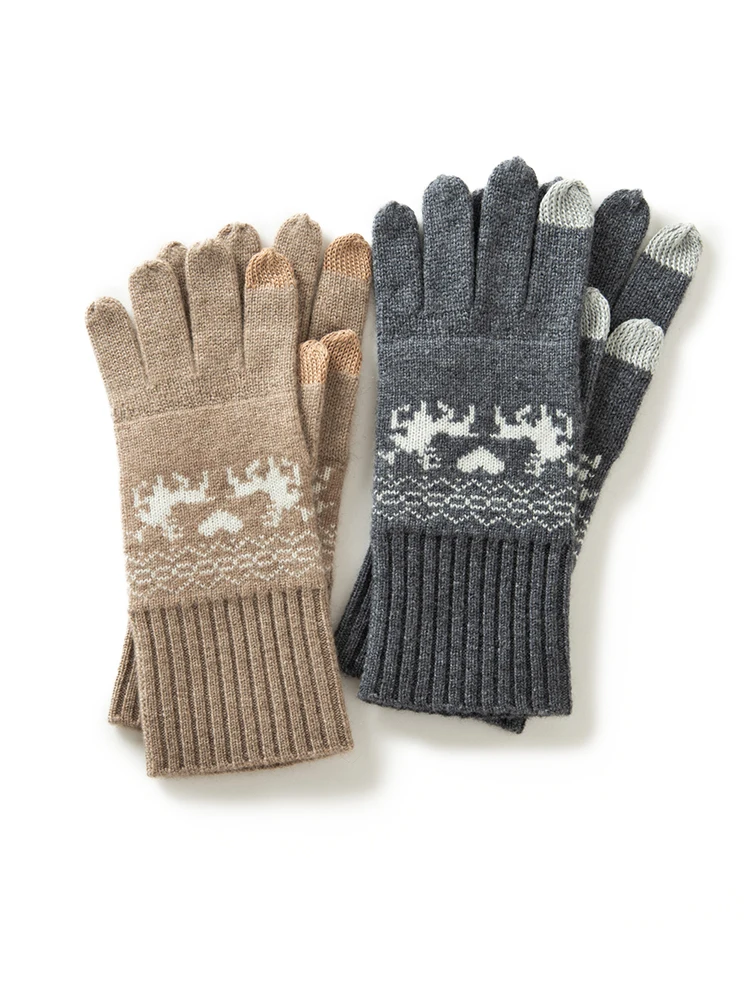 Top Trends: Women 100% Cashmere Knit Jacquard Gloves Touchscreen Autumn Winter Christmas Gloves Warm Wrist Length Classic Female Mittens Shoppable Styles