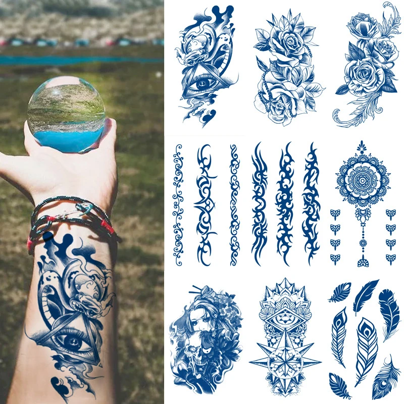 Top Trends: Semi-permanent Waterproof Temporary Tattoos Rose Cross Eye Tiger Body Art Tattoo Sticker Skull Full Fake Tatoo Women Men Shoppable Styles